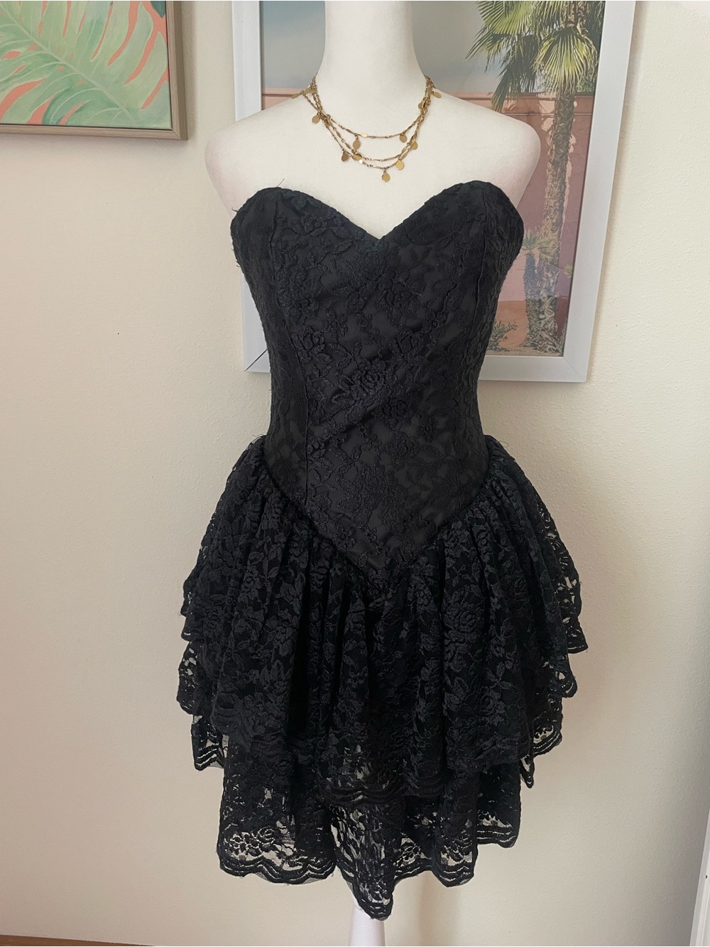 Landa Basque Drop Waist Lace Corset Mini Dress Vintage 80s 90s Whimsigoth